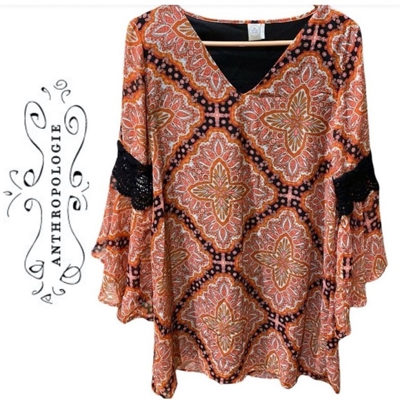 Paper Crane Anthropologie Boho Tunic Paisley Print Dress Size L - Picture 1 of 15